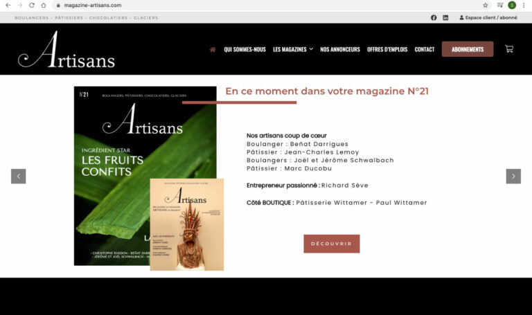 Capture d'écran du magazine Artisans